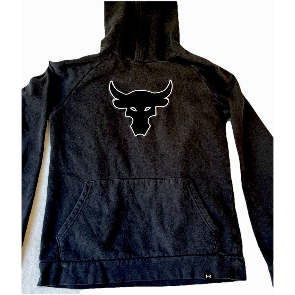 Under Armour Project Rock Hoodie Youth XL Black Bull Logo Pullover